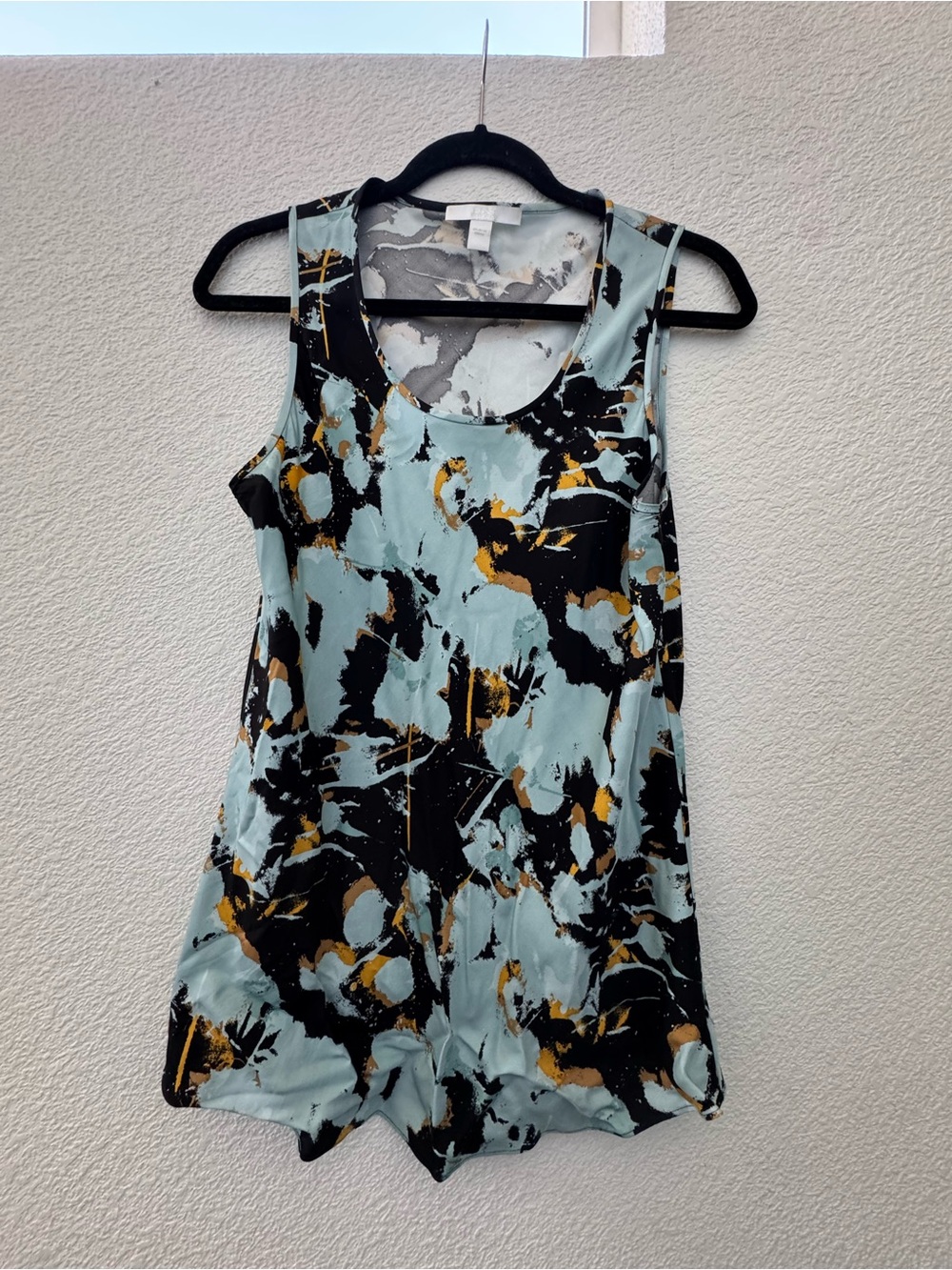 Boss Sleeveless Abstract Print silky Tank Top - Light Blue/Black